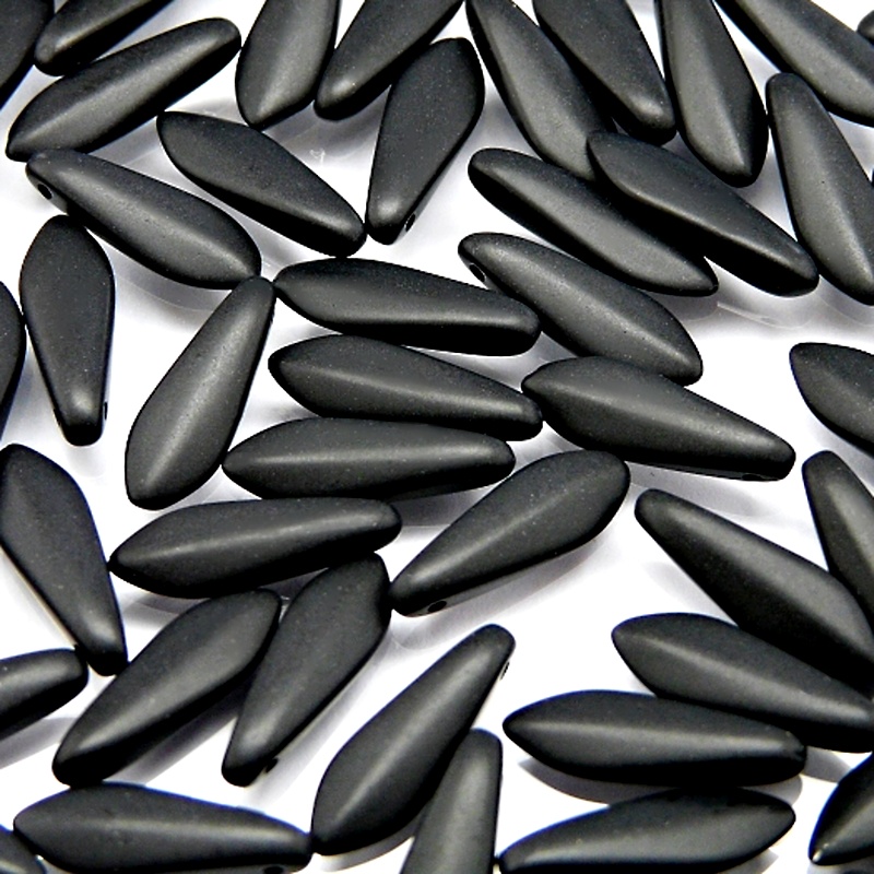 30ks České skleněné mačkané korálky jazýčky 5x16mm černá mat