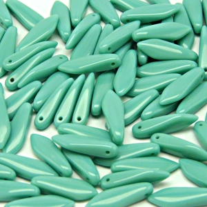 30ks České skleněné mačkané korálky jazýčky 5x16mm zelený tyrkys