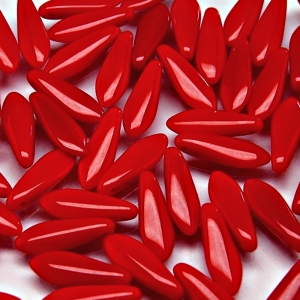 30ks České skleněné mačkané korálky jazýčky 5x16mm červený korál