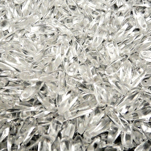 80ks České skleněné mačkané korálky jazýčky 3x11mm čirá