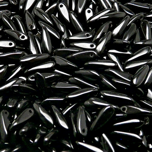 80ks České skleněné mačkané korálky jazýčky 3x11mm černá