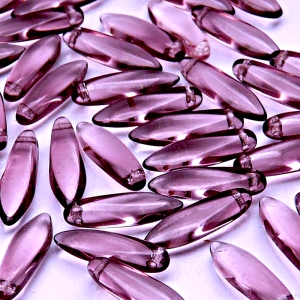 30ks České skleněné mačkané korálky jazýčky 5x16mm ametyst