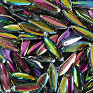 30ks České skleněné mačkané korálky jazýčky 5x16mm čirá/ vitrail polopokov