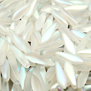 30ks České skleněné mačkané korálky jazýčky 5x16mm čirá/ AB polopokov mat