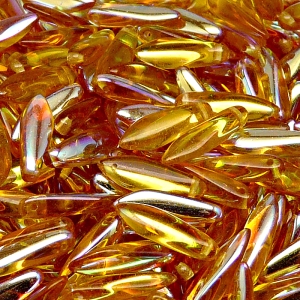 30ks České skleněné mačkané korálky jazýčky 5x16mm topas/ AB polopokov