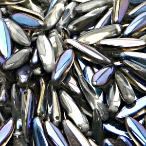 30ks České skleněné mačkané korálky jazýčky 5x16mm čirá/ azuro polopokov