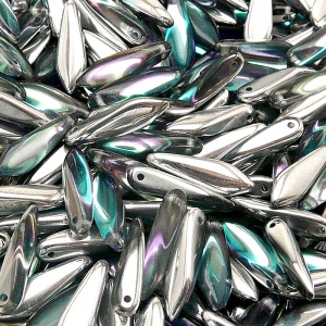 30ks České skleněné mačkané korálky jazýčky 5x16mm čirá/ vitrail light polopokov