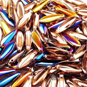 30ks České skleněné mačkané korálky jazýčky 5x16mm čirá/ sliperit polopokov