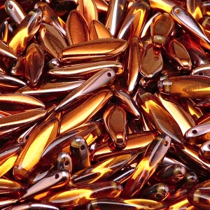 30ks České skleněné mačkané korálky jazýčky 5x16mm topas/ sun set polopokov