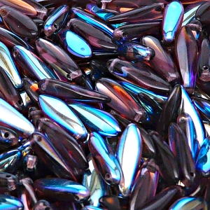 30ks České skleněné mačkané korálky jazýčky 5x16mm ametyst/ AB polopokov