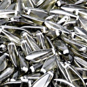 30ks České skleněné mačkané korálky jazýčky 5x16mm kouřová šedá