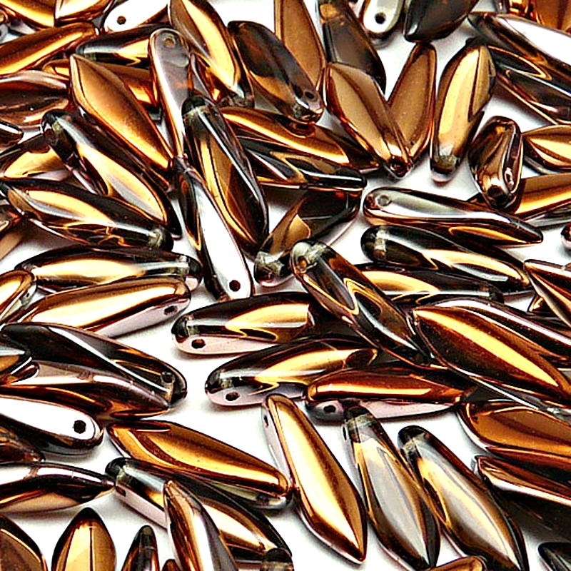 30ks České skleněné mačkané korálky jazýčky 5x16mm kouřová šedá/ celsian polopokov