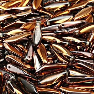 30ks České skleněné mačkané korálky jazýčky 5x16mm kouřová šedá/ sun set polopokov