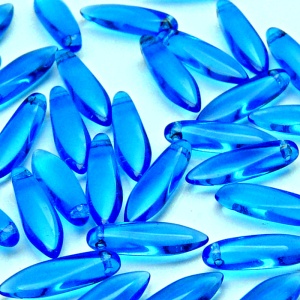 30ks České skleněné mačkané korálky jazýčky 5x16mm akva