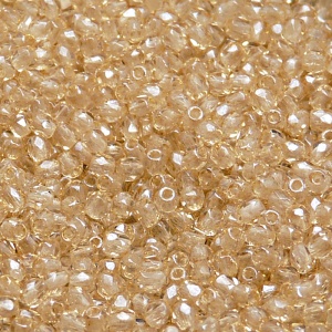 100ks České skleněné broušené ohňovky kulička 3mm čirá/ béžový listr