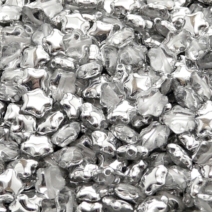 40ks České skleněné mačkané korálky hvězdička 6mm čirá/ hlinik polopokov