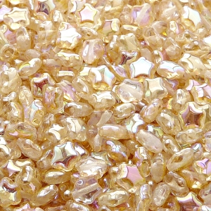 40ks České skleněné mačkané korálky hvězdička 6mm čirá/ žlutá duha