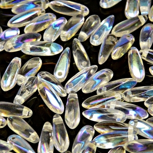 50ks České skleněné mačkané korálky jazýčky 3x11mm čirá/ AB polopokov