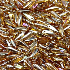 50ks České skleněné mačkané korálky jazýčky 3x11mm čirá/ celsian polopokov