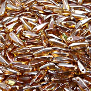 50ks České skleněné mačkané korálky jazýčky 3x11mm čirá/ venus polopokov