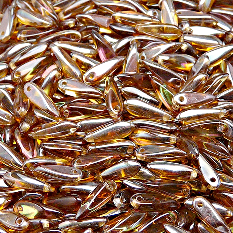 50ks České skleněné mačkané korálky jazýčky 3x11mm čirá/ venus polopokov