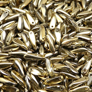 50ks České skleněné mačkané korálky jazýčky 3x11mm čirá/ zlato polopokov