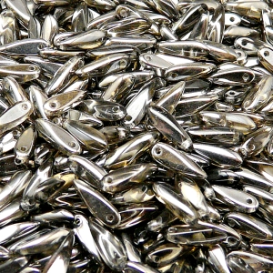 50ks České skleněné mačkané korálky jazýčky 3x11mm čirá/ chrom polopokov