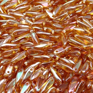 50ks České skleněné mačkané korálky jazýčky 3x11mm čirá/ apricot polopokov