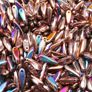 50ks České skleněné mačkané korálky jazýčky 3x11mm čirá/ sliperit polopokov