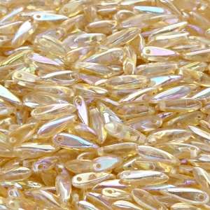 50ks České skleněné mačkané korálky jazýčky 3x11mm čirá/ žlutá duha