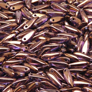 50ks České skleněné mačkané korálky jazýčky 3x11mm čirá/ fialový vega listr