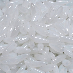 80ks České skleněné mačkané korálky jazýčky 3x11mm bílý alabastr