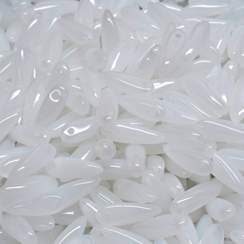 80ks České skleněné mačkané korálky jazýčky 3x11mm bílý alabastr