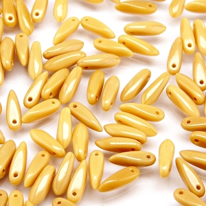 50ks České skleněné mačkané korálky jazýčky 3x11mm sytá béžová