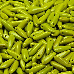 50ks České skleněné mačkané korálky jazýčky 3x11mm sytá olivově zelená