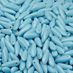 50ks České skleněné mačkané korálky jazýčky 3x11mm modrý tyrkys