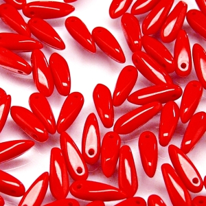 50ks České skleněné mačkané korálky jazýčky 3x11mm červený korál