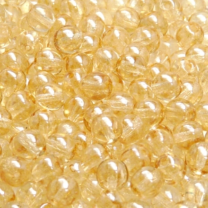 50ks České skleněné mačkané korálky kulička 6mm čirá/ béžový listr