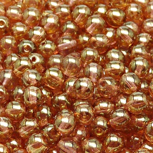 50ks České skleněné mačkané korálky kulička 6mm čirá/ červený listr