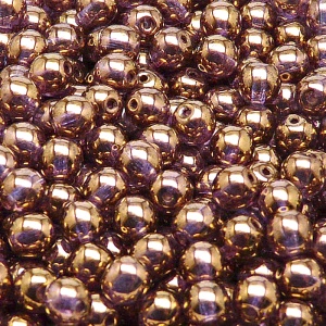 50ks České skleněné mačkané korálky kulička 6mm čirá/ fialovo zlatý listr