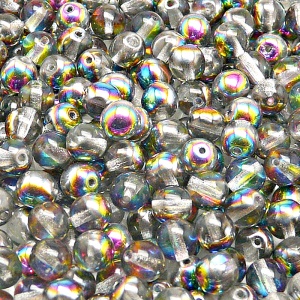 50ks České skleněné mačkané korálky kulička 6mm čirá/ vitrail polopokov