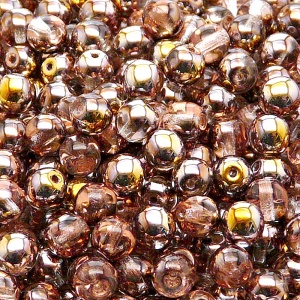 50ks České skleněné mačkané korálky kulička 6mm čirá/ gold capri polopokov