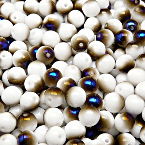 50ks České skleněné mačkané korálky kulička 6mm bílá/ azuro polopokov