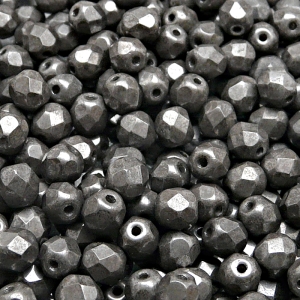 50ks České skleněné broušené ohňovky kulička 6mm bílá/ šedý listr