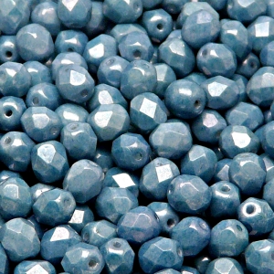 50ks České skleněné broušené ohňovky kulička 6mm bílá/ modrý listr