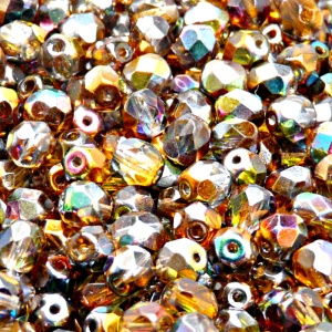 50ks České skleněné broušené ohňovky kulička 6mm čirá/ oranžovo šedý magic