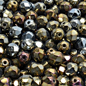 50ks České skleněné broušené ohňovky kulička 6mm černá/ hnědý iris