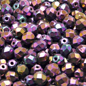 50ks České skleněné broušené ohňovky kulička 6mm černá/ červený iris