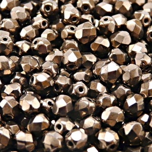 50ks České skleněné broušené ohňovky kulička 6mm černá/ měděný listr