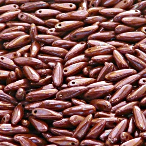 50ks České skleněné mačkané korálky jazýčky 3x11mm sytá oranžová/ nebula listr